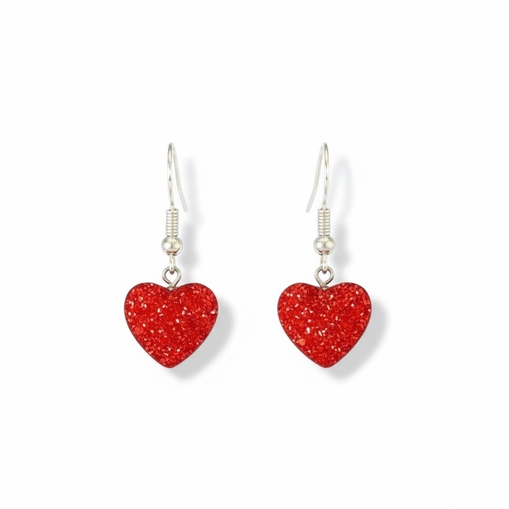Sable & Red Red Heart Earrings with Red Crystal Embellishments - Sterling Silver